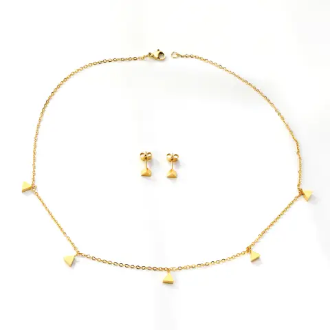 5 Triangle Shape Charm Set 18K Gold Plated Necklace and Earrings