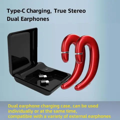 VoxorAI C6 Red Dual-Ear Hook Bone Conduction Bluetooth Headset, New Popular Model