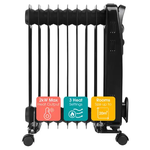 abode Portable Oil‑Filled Radiator 2000W - Black， AOFR9003B