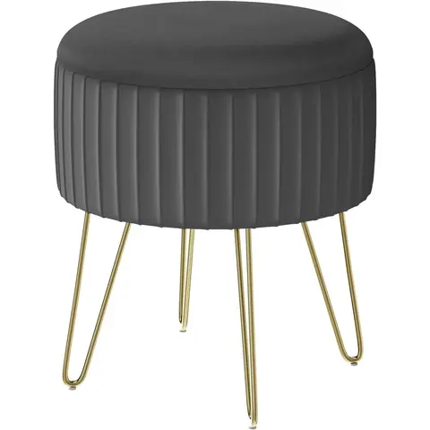 WOLTU Aufbewahrungshocker, Wohnzimmer Ottomane, runder Samthocker, Aufbewahrungspouf für Wohnzimmer/Schlafzimmer/Eingangsbereich, Metallbeine, Ø31,5x37,5 cm, Dunkelgrau, SH105dgr