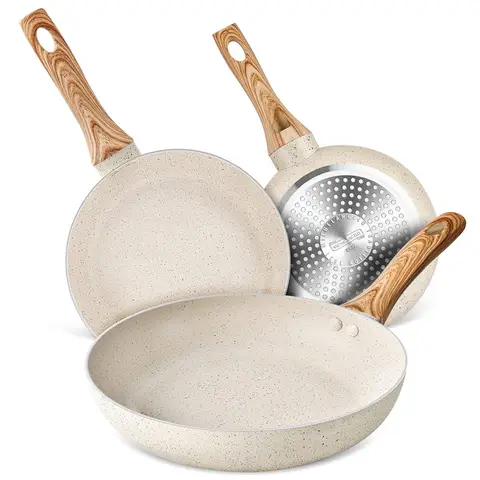 Michelangelo Nonstick Frying Pan Set, 8 / 9.5 / 11 Inch Frying Pans with Cream Nonstick Coating, Induction Compatible Skillet Set, Model 993051