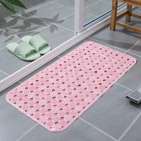 PVC Non-Slip Loofah Mat, 58x88cm Waterproof Easy Clean Door Mat, Pink "Crystal Thorn" Spaghetti Rug for Bathroom, Pool, Entryway, Pet