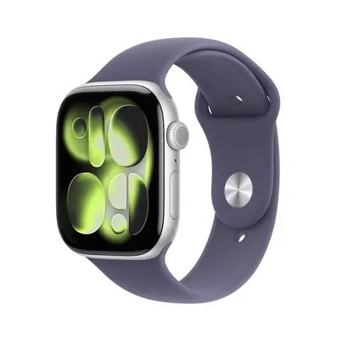 Apple Watch Series 11 GPS + Cellular 46mm Silber Aluminium-Gehäuse mit Purple Fog Sportarmband - M/L