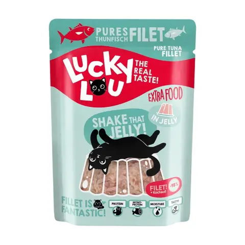 LUCKY LOU Katzen-Nassfutter Thunfisch in Jelly - 12 x 70g Beutel - Getreidefreies Ergänzungsfutter, ohne Zucker oder Konservierungsstoffe