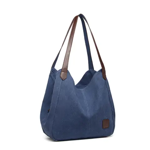 Kono Canvas Shoulder Tote Bag, Vintage Hobo Handbag for Women, Casual Top Handle Bag for Work School Travel Shopping Navy