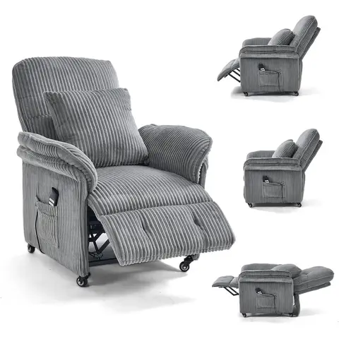 Asukale 2-Motor Electric Recliner, Corduroy Light Gray