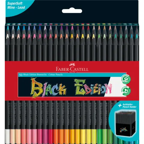 Faber-Castell Black Edition Colour Pencils,Assorted Colours, Box of 50 Ergonomic Triangular Shape