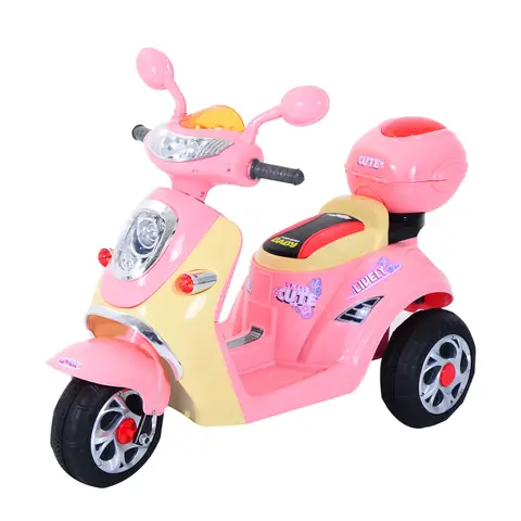 HOMCOM Kids Electric Ride On Toy Car 6V Electric Motorbike with Chargeable Battery Headlight and Music for 3-5 Years - Pink