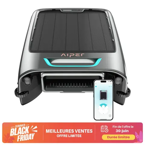 Aiper EcoSurfer S2 – Robot nettoyeur de piscine solaire sans fil, nettoyage de surface 24/7 avec autonomie de 35 h, contrôle via application Wi-Fi/Bluetooth, évitement intelligent des obstacles et filtre fin 150 µm