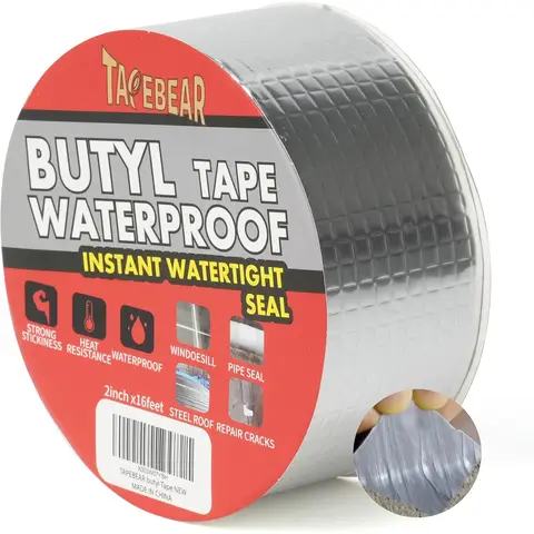 TAPEBEAR Butylband wasserdichtes Dichtband 2 Zoll x 16 Fuß, verbessertes Aluminiumfolienband für schwere Anwendungen für RV-Reparaturen, Markise, Fenster, Glas und EDPM-Dachleckabdichtung, Boot und Rohrabdichtung, silber