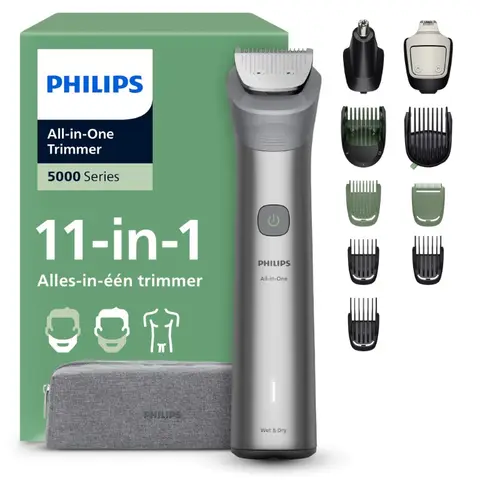 Philips Series 5000 Multigroom -  Baardtrimmer -  11 in 1 - Neushaartrimmer - Precisietrimmer - Intimate trimmer - Face&Hair&Body - Scheersensor - Opbergetui - Staal - MG5941/15