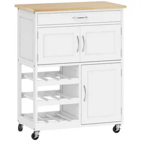 Homcom Kitchen Island Wine Storage White/Natural