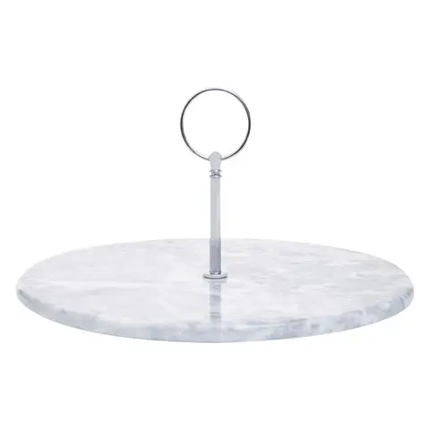 Interiors by Premier Grey Marble Dessert Stand, Round Cake Display With Silver Handle, Luxe Cake Plate, Baking Presentation Tray