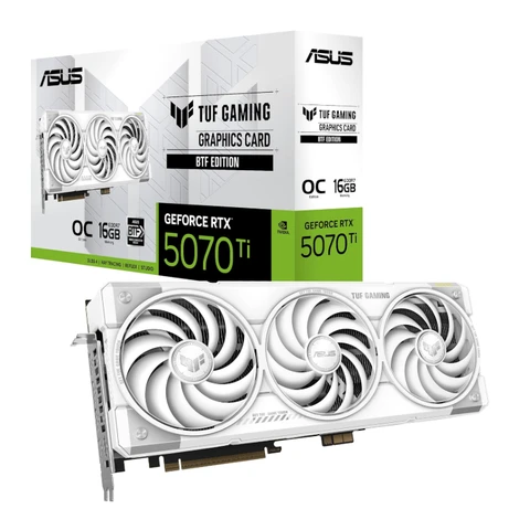 ASUS TUF Gaming GeForce RTX 5070 Ti 16GB GDDR7 BTF White OC Edition Grafikkarte (Weiß, TUF-RTX5070TI-O16G-BTF-WHITE, NVIDIA DLSS 4, 3,125-Slot, PCIe 5.0, 3X DisplayPort 2.1b, 2X HDMI 2.1b, GC-HPWR, )