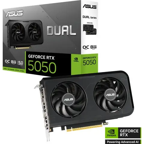 ASUS Dual GeForce RTX 5050 8 GB GDDR6 OC Edition Gaming-Grafikkarte (NVIDIA GeForce RTX 5050 DLSS 4, 2,5-Slot-Design, PCIe 5.0, 3x DisplayPort 2.1b, 1x HDMI 2.1b)