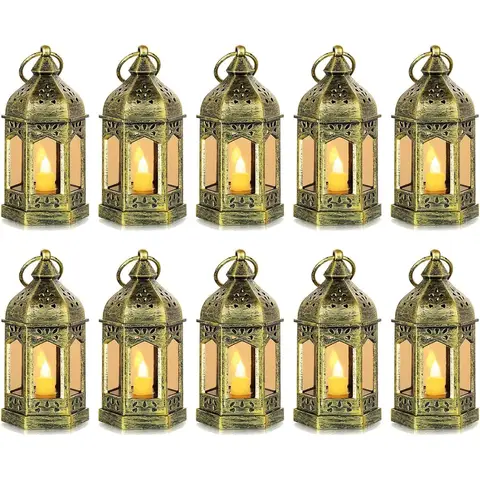 Small Lanterns with LED Candles Set of 10