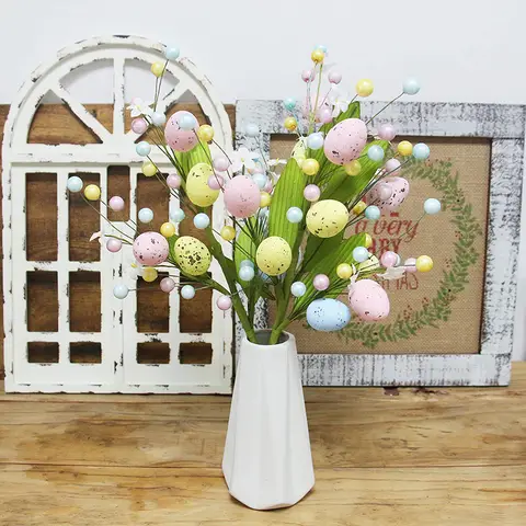 Yuejia 2Pcs 15.75in/40cmEaster Spray Vine with Pastel Easter Eggs and Berries,Artificial Easter Egg Flowers,Easter Egg Twig Branches,Decorative Spring Floral Stems,Easter Floral Picks,Easter Decor