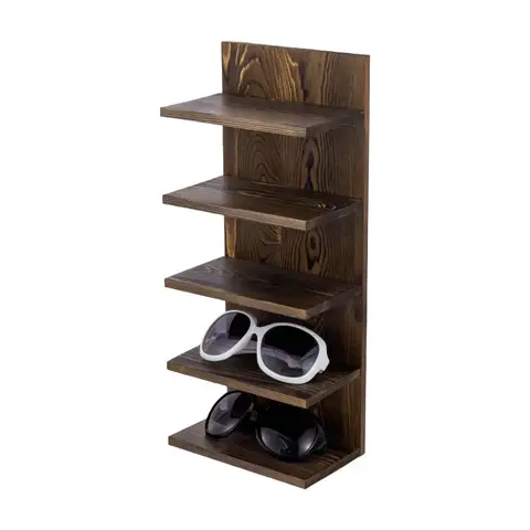 MyGift 5-stufiger Rustikaler Sonnenbrillenhalter aus Massivholz, Wandmontiertes Brillenregal oder Tisch-Display-Ständer, Einzelhandels-Brillen-Showcase-Organizer
