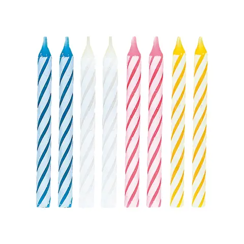 Unique Party Birthday Candles, Assorted Striped, 24 pack