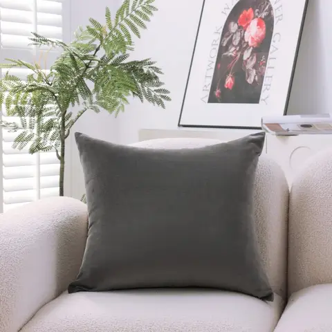 MEROPE, Cotton Velvet Cushion Cover, 50x50cm, grey, 1pack