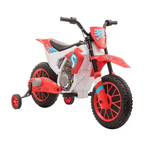 HOMCOM Kids Electric Motorbike, 12V Battery Powered Kids Motorbike for Boys and Girls with Training Wheels, Start-up Button, Pedal, for Ages 3-5 Years - Red