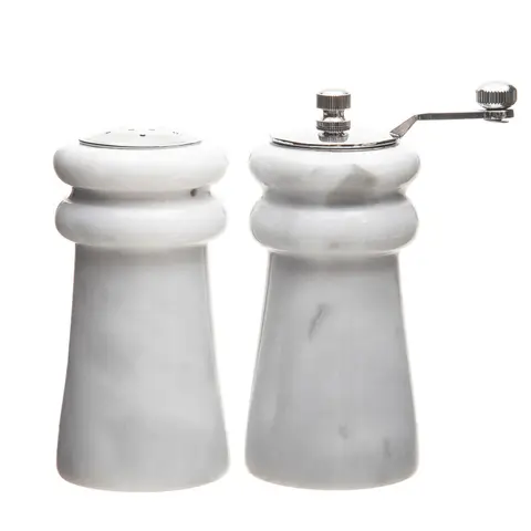 Maison by Premier White Marble Salt & Pepper Set, Elegant Natural Marble Shakers with Chrome Accents, Durable and Hygienic
