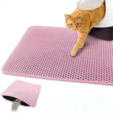 Honeycomb Design EVA Litter Box Mat, Waterproof Double-Layer Honeycomb Mat, 60*90cm, Color: Pink