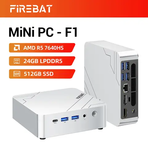 [Blitzangebot: €429 | Nur für die Ersten 10] FIREBAT F1 Mini-PC mit AMD Ryzen 5 7640HS (6 Kerne/12 Threads), 24 GB LPDDR5 RAM, 512 GB PCIe 4.0 SSD, Radeon 760M Grafik, unterstützt 4K-Dreifachbildschirm-Ausgabe, USB 4.0/HDMI 2.1, 2,5G Ethernet | Wi-Fi 6E, Bluetooth 5.2, ein kompakter, leiser Gaming-Desktop, ideal für Heimbüros und den geschäftlichen Einsatz