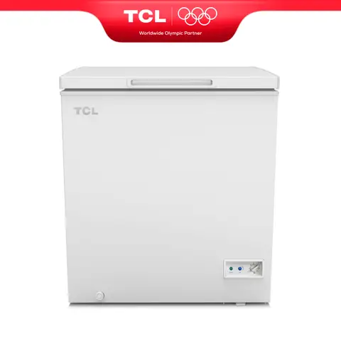 TCL CF182EWE0FR Congélateur 140 L, panier de rangement inclus, couvercle à équilibrage par contrepoids, convient pour diverses applications, thermostat réglable, pieds réglables [Classe énergétique E]