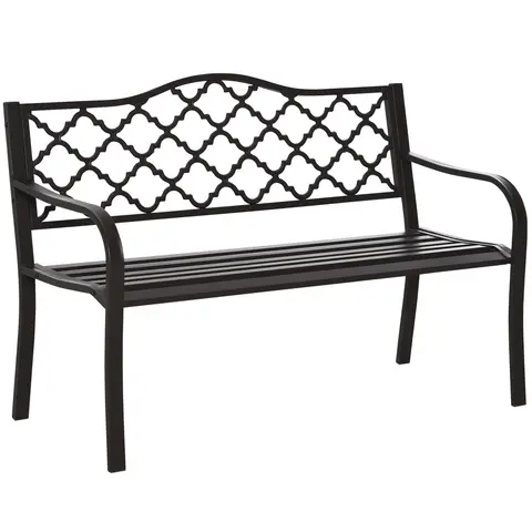 Outsunny Outdoor 2 Seater Garden Bench, Antique Style Cast Iron Loveseat with Armrest, Brown