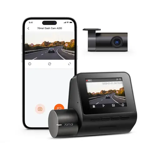 Dashcam 70mai A200-1, Double Caméra 1080P HDR Avant et Arrière, Enregistrement Fluide 60 FPS (Avant), 70mai Night Owl Vision, FOV 130°, Écran IPS 2'', Contrôle via App WiFi