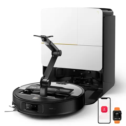 Roborock Saros Z70 robotstofzuiger met dweilfunctie, OmniGrip-arm, AI-ondersteund, 22.000 Pa zuigkracht, 7,98 cm ultradun, FlexiArm-opschuifarm, AdaptiLift-chassis, dweil wassen en drogen met heet water (Zilver)
