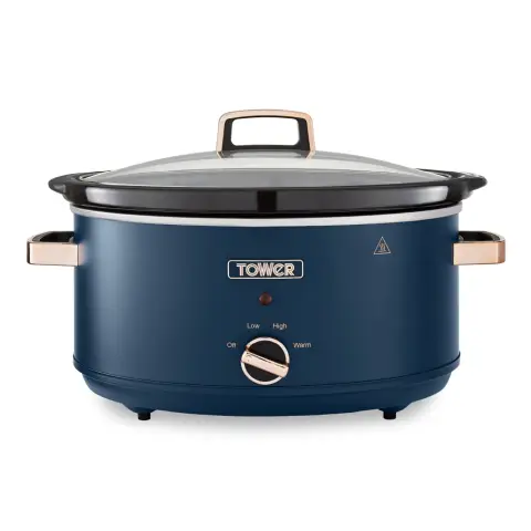 Tower T16043MNB Cavaletto 6.5 Litre Slow Cooker with 3 Heat Settings, Removable Crockpot and Cool Touch Handles, Midnight Blue and Rose Gold
