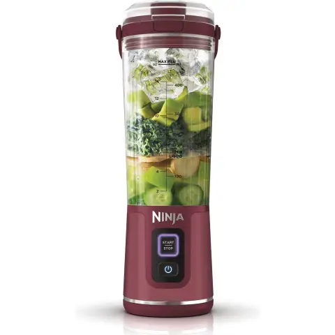 Ninja Blast BC151EUCR Tragbarer Mixer/Blender/Smoothie-Maker, 530 ml Becher, auslaufsicherer Deckel, leistungsstarker Mini-Standmixer, kabellos & wiederaufladbar, zerkleinert Eis & Obst, Cranberry,