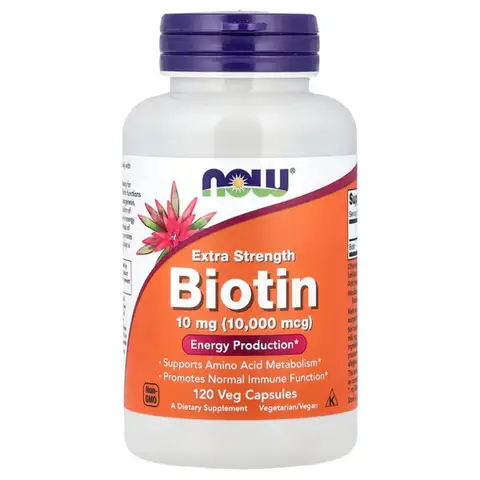 NOW Foods Biotin Hair Skin Nails 10mg Beauty Support Capsules - 120 Vegan Capsules