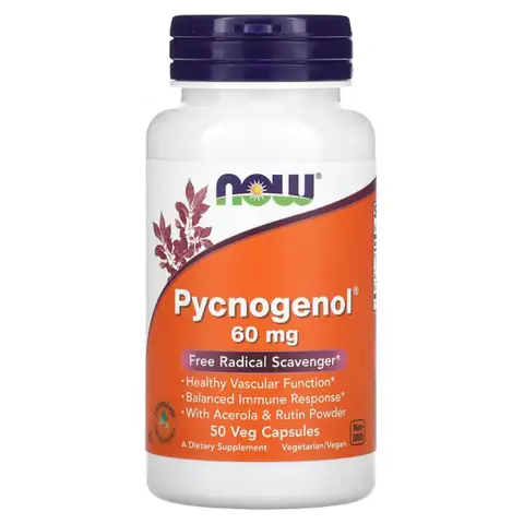 NOW Foods Pycnogenol + Acerola + Rutin Antioxidant 60mg Daily Wellness Support Capsules - 50 Vegan Capsules