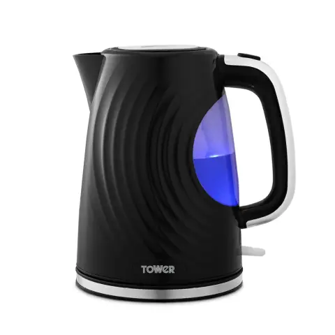 Tower T10083BLK Sonar Textured Kettle with Large Viewing Window & Blue Light, 360 Degree Base, 3000W, 1.7L, Black