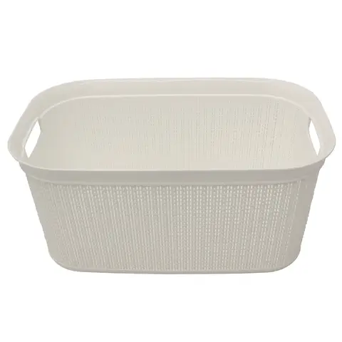 JVL Knit Design Loop Plastic Rectangular Linen Laundry Basket with Handles – Ivory