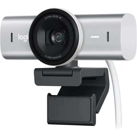 Logitech MX Brio Ultra HD 4K Kollaborations- und Streaming-Webcam, 1080p mit 60 FPS, Doppeltes Rauschunterdrückungsmikrofon, Show-Modus, USB-C, Webcam-Abdeckung, kompatibel mit Microsoft Teams, Zoom, Google Meet, hellgrau