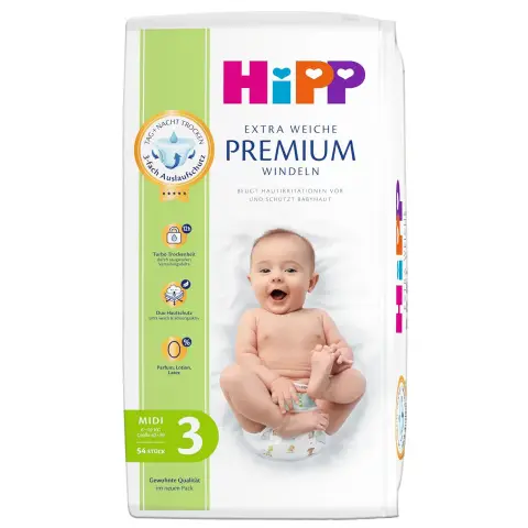 HiPP Extra Weiche Premium Windeln Größe 3 Midi (6-10 kg) 54 Stück