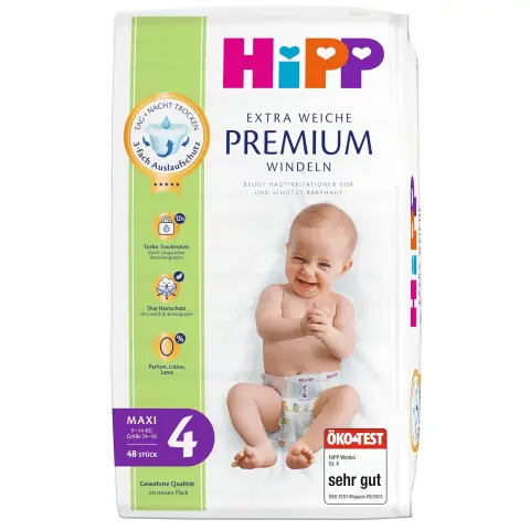 HiPP Extra Weiche Premium Windeln Größe 4 (9-14 kg) Maxi 48 Stück