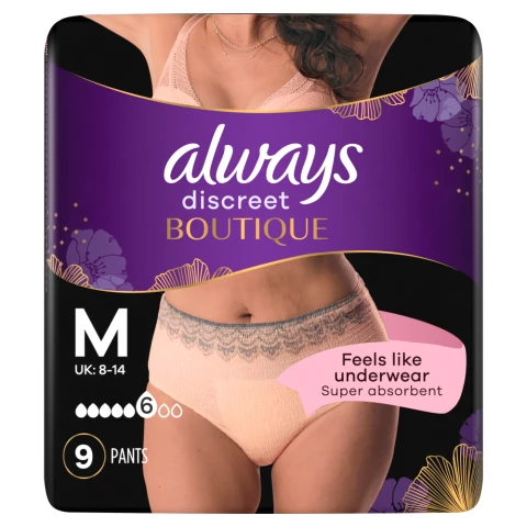 Always Discreet Boutique Incontinence Pants Women Beige Plus, M, 9 Pants