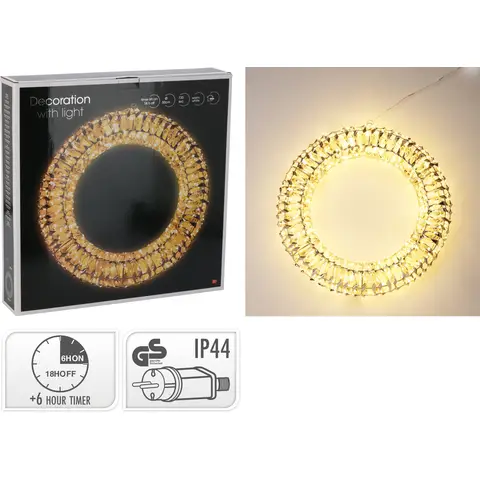 WREATH 50CM GOLD MICRO LED