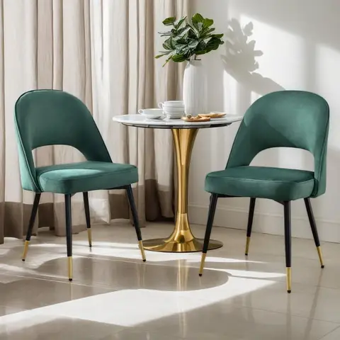 chairus Set of 2 Dining Chairs Velvet Kitchen Corner Chairs with Metal Legs, Green