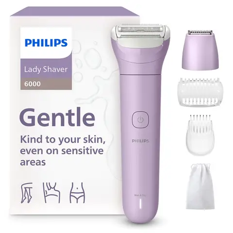 Philips Series 6000 LadyShave | Eenvoudig scheren, zelfs op gevoelige plekken | Met 3 accessoires |Paars | BRL138/00
