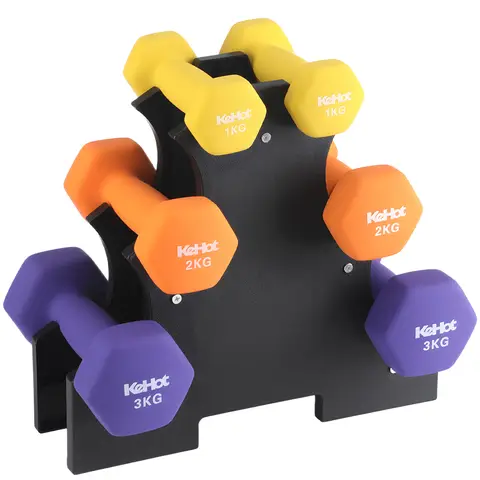 KeHot Neopren-Hantelset 1/2/3 kg (Gesamt 12 kg) mit Halter, rutschfeste Hexagon-Hanteln für Heimtraining, Krafttraining & Aerobic, farblich sortierte Gewichte für Damen & Herren