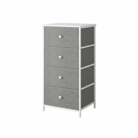 Euziel Kommode mit 4 Stoffschubladen in Taubengrau und Cremeweiß