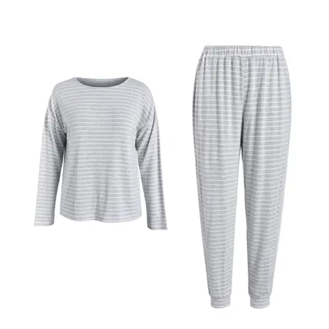 IZURIA round-neck striped  light grey long sleeved top and pants set  M