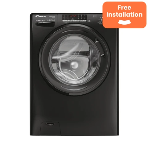 CANDY Smart Pro Inverter 9kg Washing Machine – Black | A Energy Rated | 1600rpm | Speed-Drive Motor | Wi-Fi Connected (CSO 696TWMBB6-80)