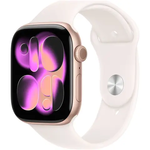 Apple Watch Series 11 GPS 46 mm roségoud aluminium kast met lichtroze sportband - S/M